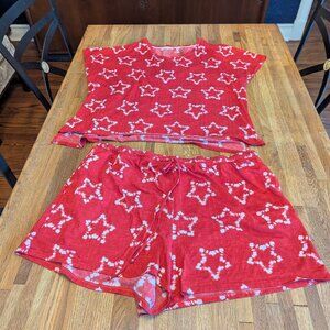 Secret Treasure W 2X Red and White Tie-Dyed Star Shorts Pajamas Set
